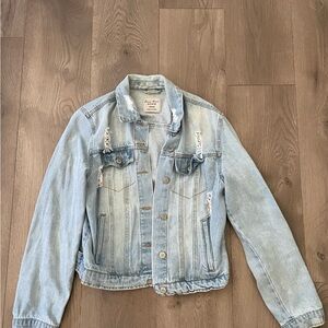 Love tree distressed denim jacket